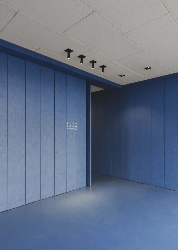 blue walls rafters blue floor